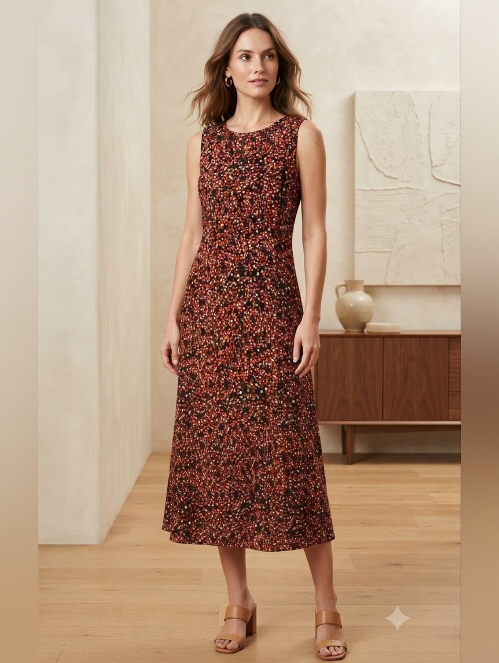 Studio I Brown Printed Sleeveless Beautiful Print Maxi Dress